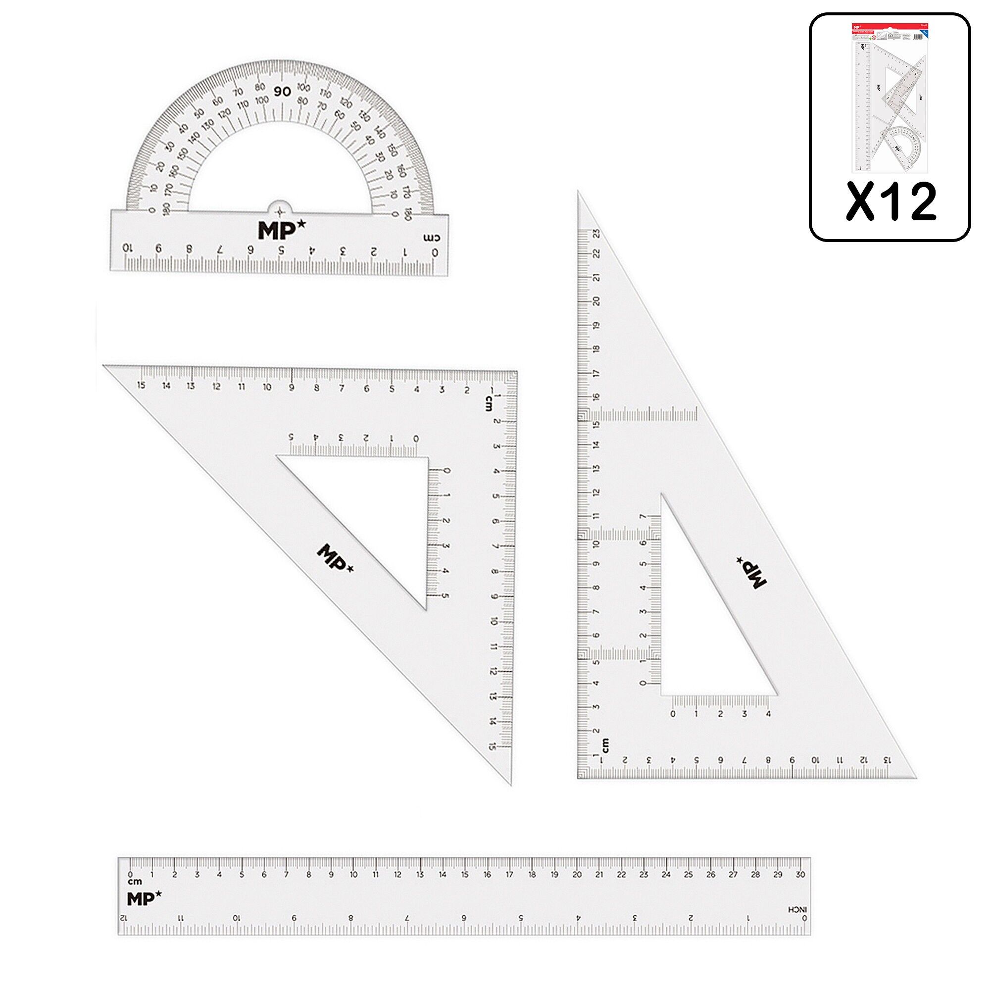 12er-Pack Zeichenlineale, 4 Stück