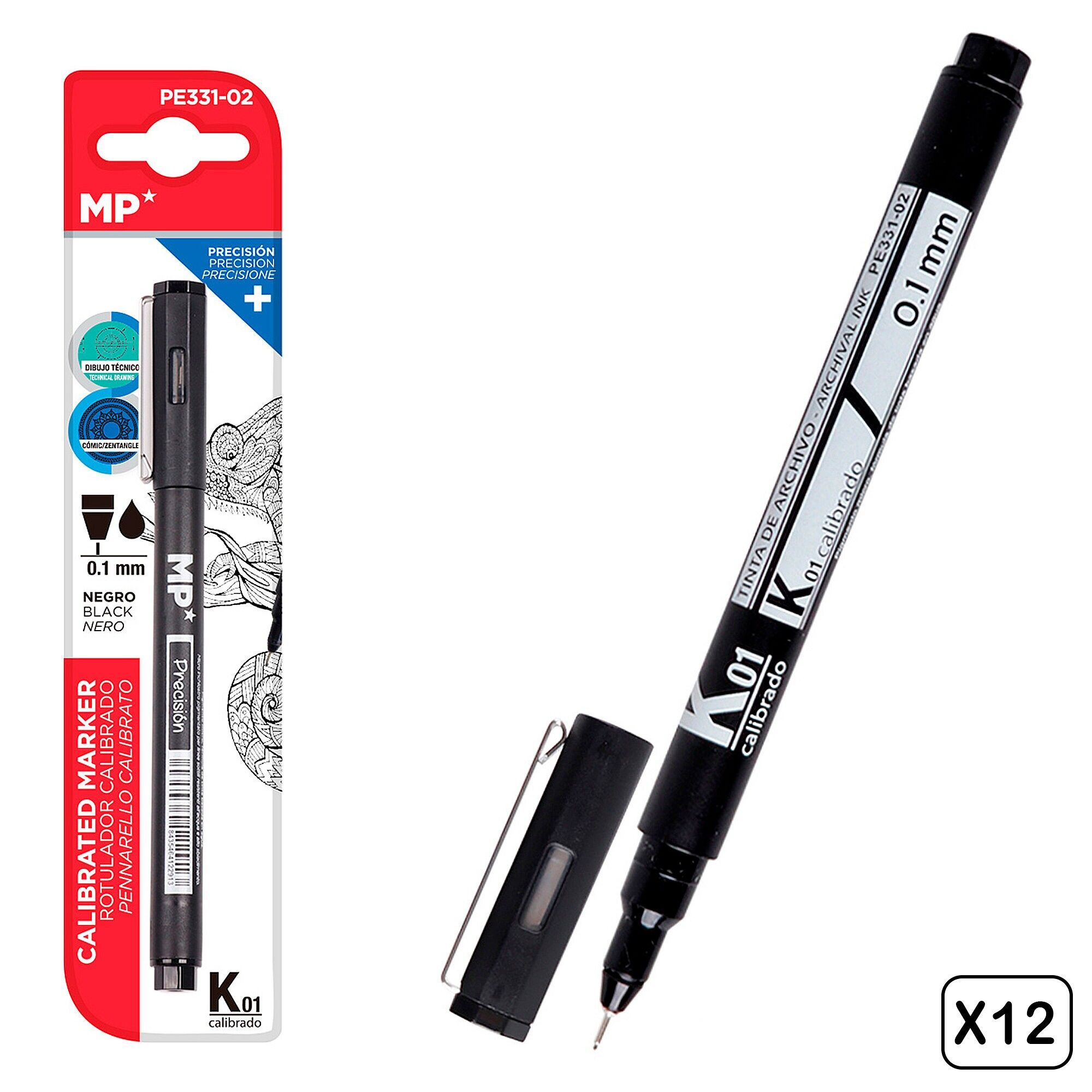 PACKUNG 12 Stk. KALIBRIERTER MARKIERUNGSSCHALTER 0.1 mm Farbe: Schwarz