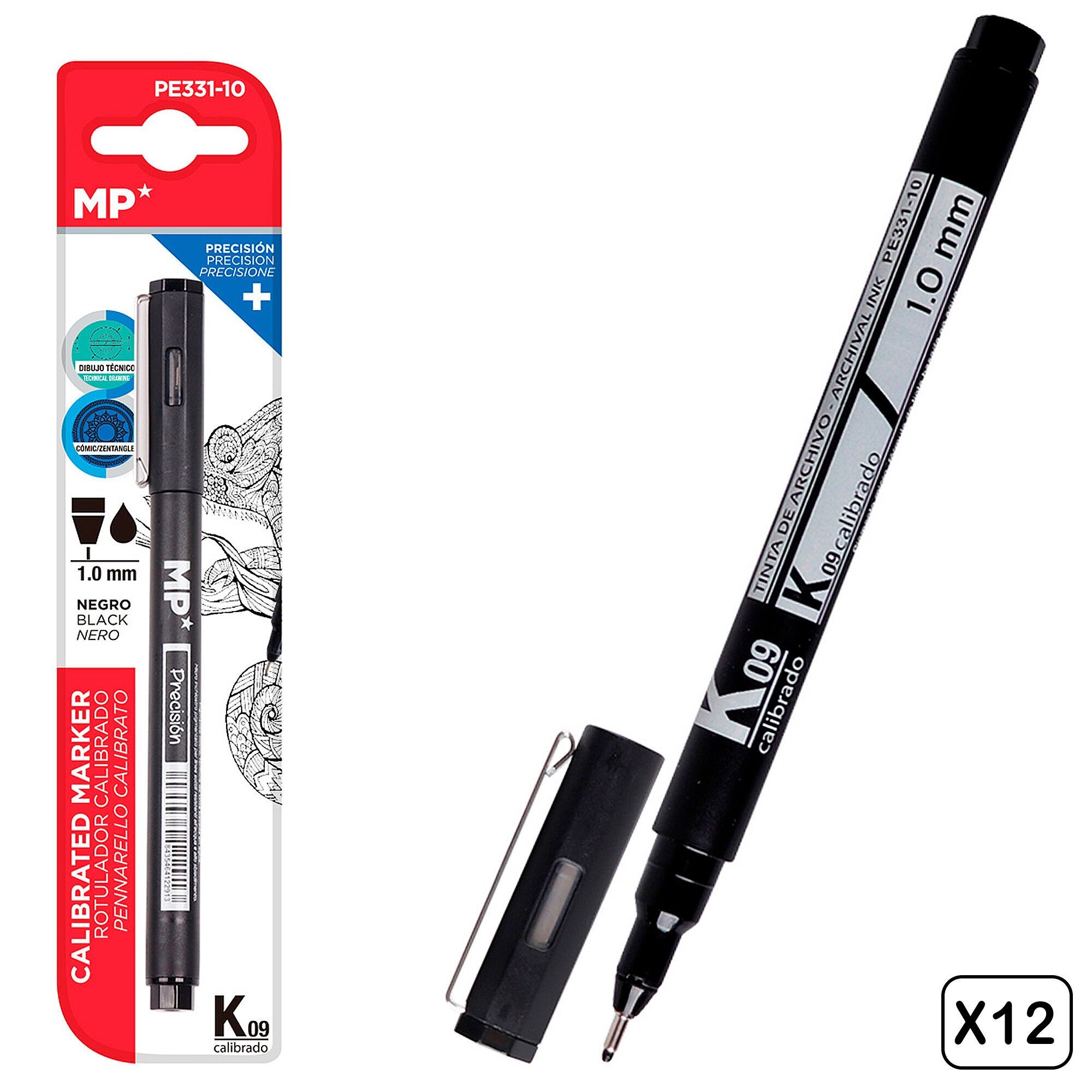 PACKUNG 12 Stk. KALIBRIERTER MARKIERUNGSSCHALTER 1.0 mm Farbe: Schwarz