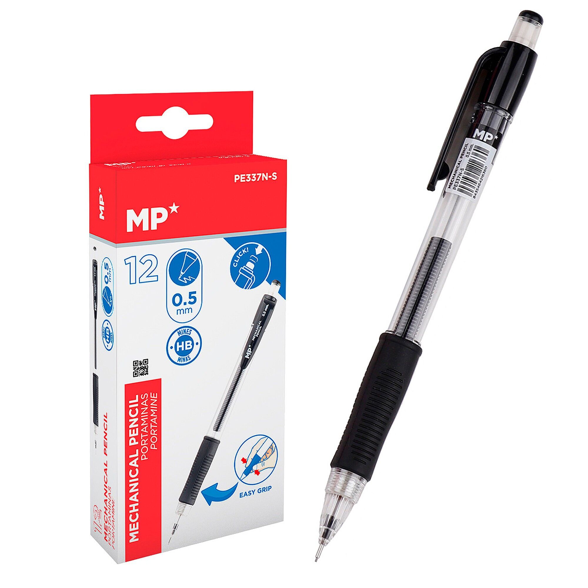 PACKUNG MIT 12 EINHEITEN EASY GRIP PENCIL PENCILS 0.5 mm 12 Stk. Farbe: Schwarz