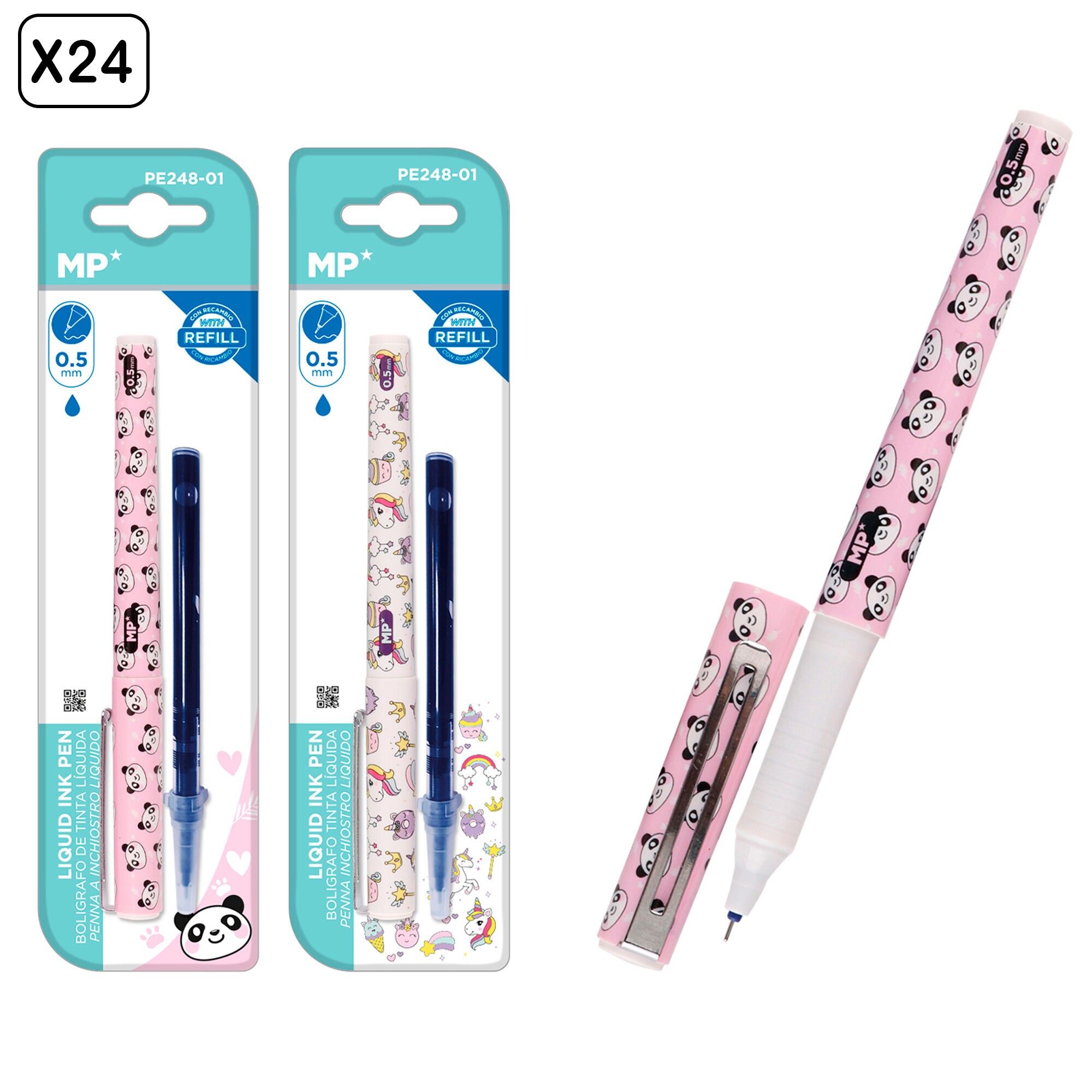 PACKUNG 24 Stk. FLÜSSIGTINTEN-KUGELSCHREIBER MIT 0,5-mm-MINEN. DESIGN