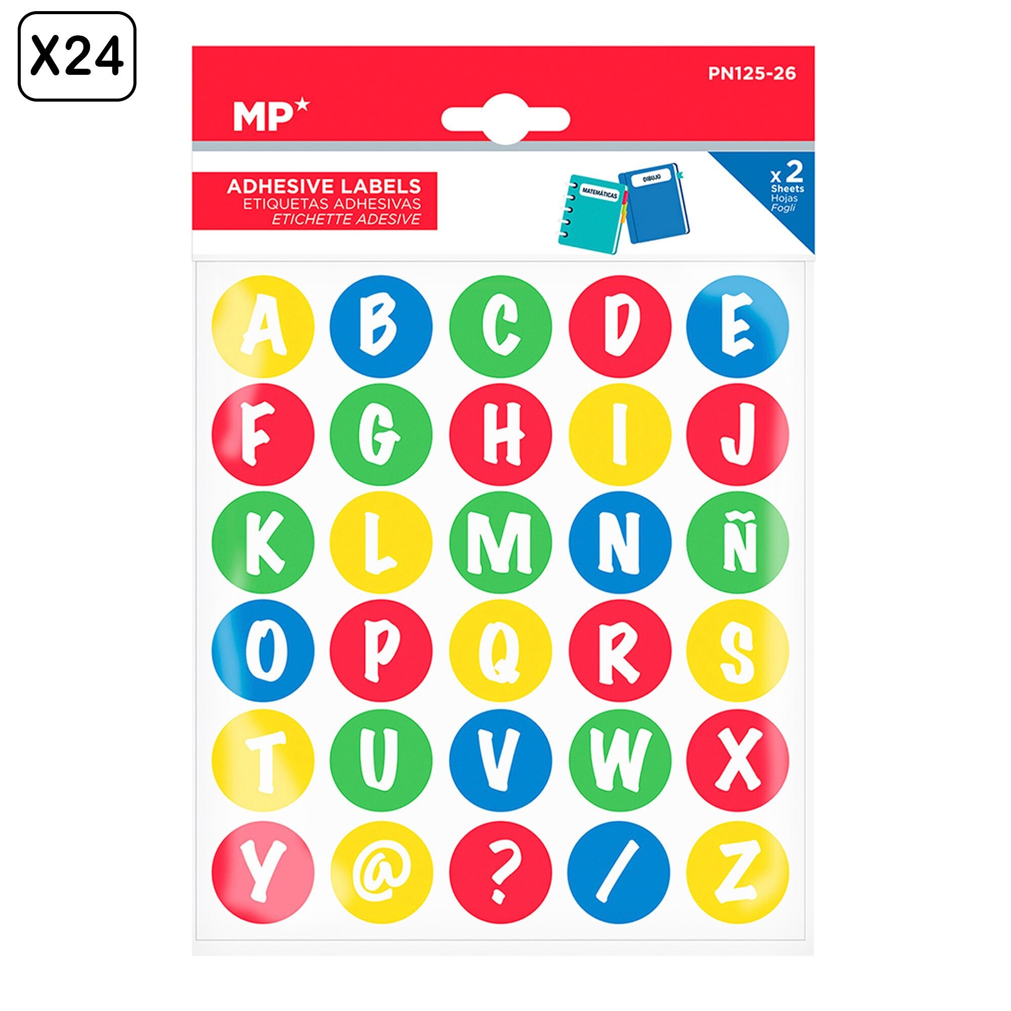PACK OF 24 CUSTOMIZABLE ADHESIVE LABELS DECORATED ALPHABET DESIGN (SET OF 2 UNITS) Color: Multicolor