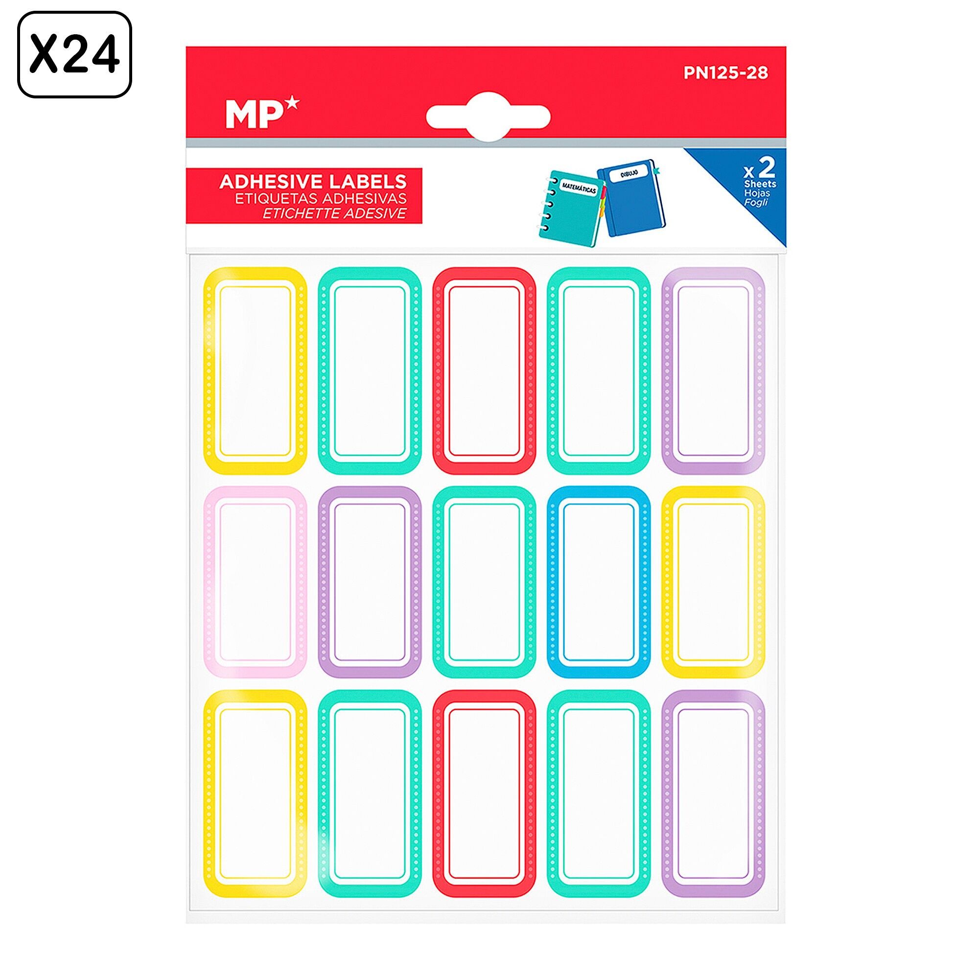 PACKUNG MIT 24 INDIVIDUALISIERBAREN DEKORIERTEN KLEBEETIKETTEN, WEISSES DESIGN MIT FARBIGEM RAHMEN (SET MIT 2 EINHEITEN) Farbe: Mehrfarbig