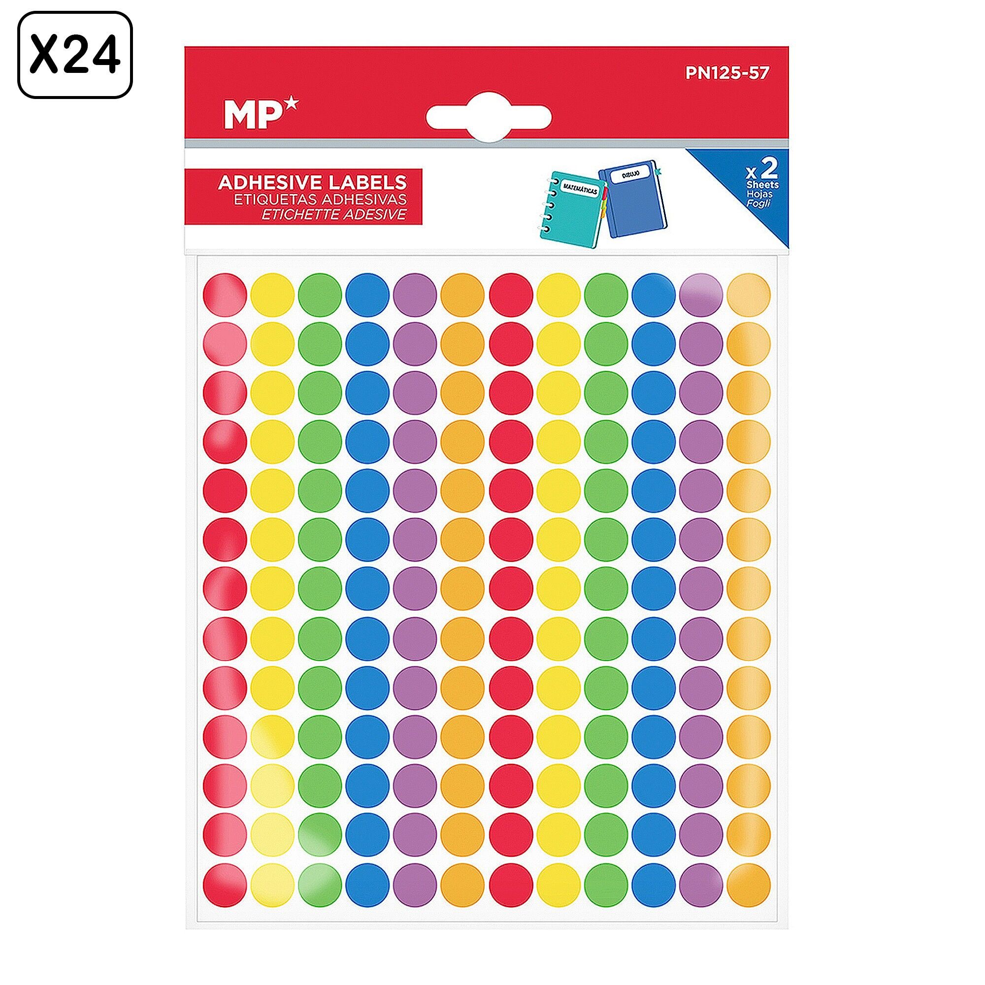 PACKUNG MIT 24 INDIVIDUALISIERBAREN KLEBEETIKETTEN MIT KLEINEN FARBIGEN KREISEN (SET MIT 2 EINHEITEN) Farbe: Mehrfarbig