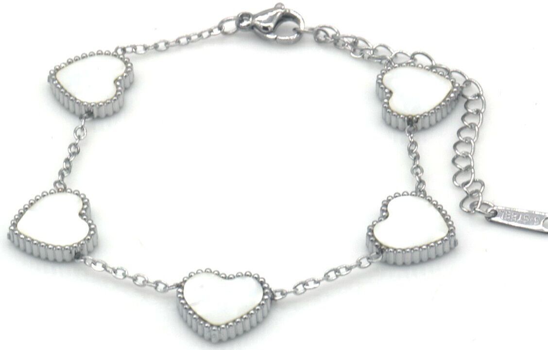 H-E19.3 B1033-003S S.Pulsera de acero Corazones MOP 16-21cm