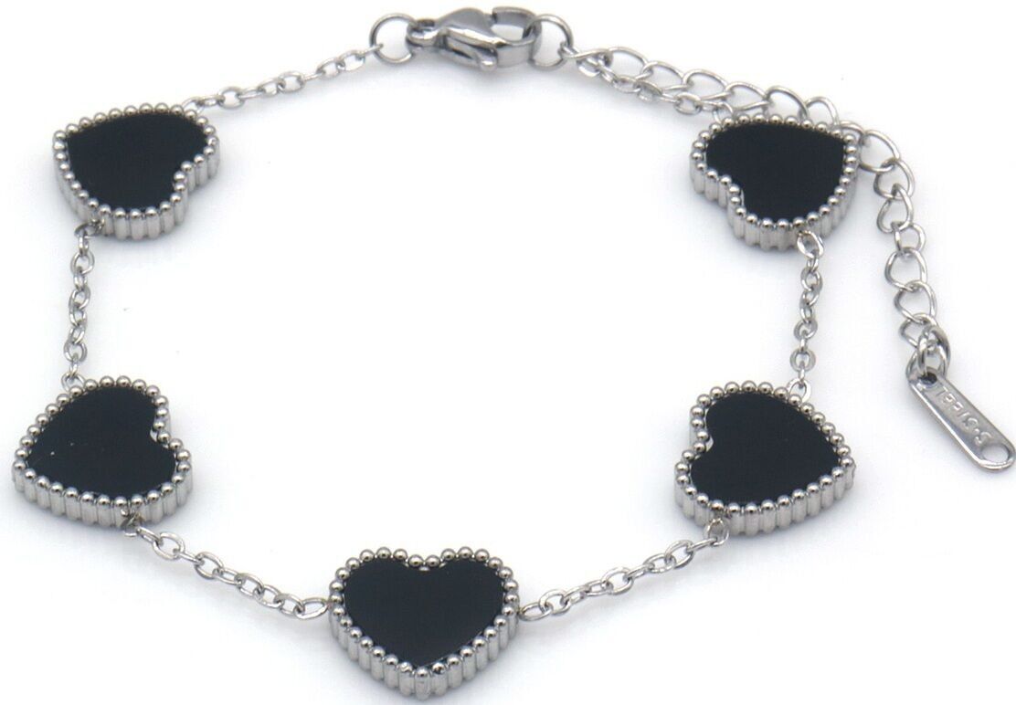 H-E6.3 B1033-003S S.Bracciale in acciaio Cuori Nero 16-21cm