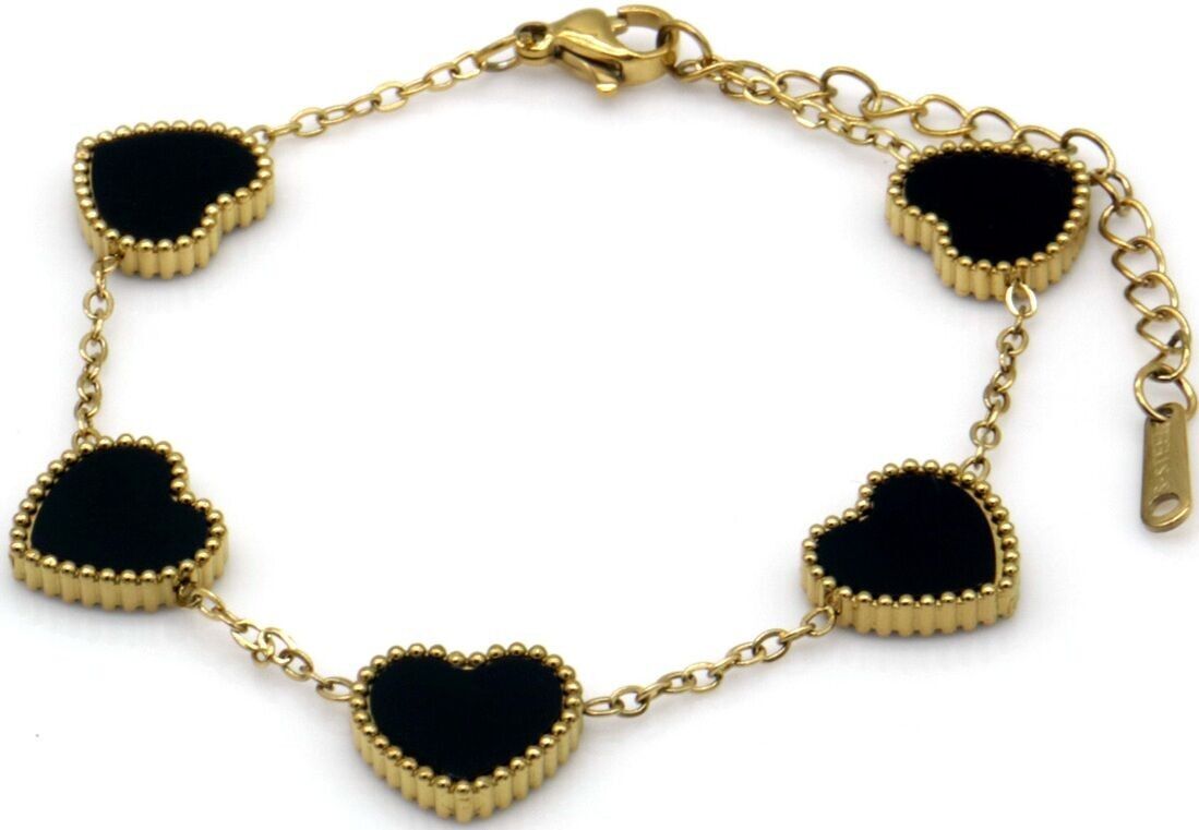 I-C21.3 B1033-003G S.Pulsera de acero Corazones Negro 16-21cm