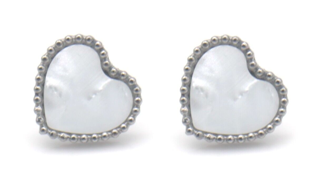 H-E5.5E1033-010S S. Pendientes de Acero Corazones MOP 1x1.2cm
