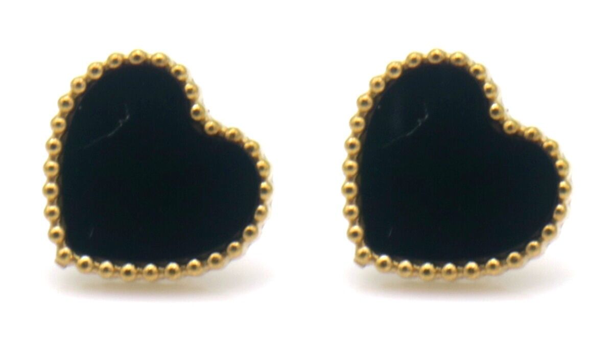 J-A7.2E1033-010G S. Pendientes de Acero Corazones Negro 1x1.2cm