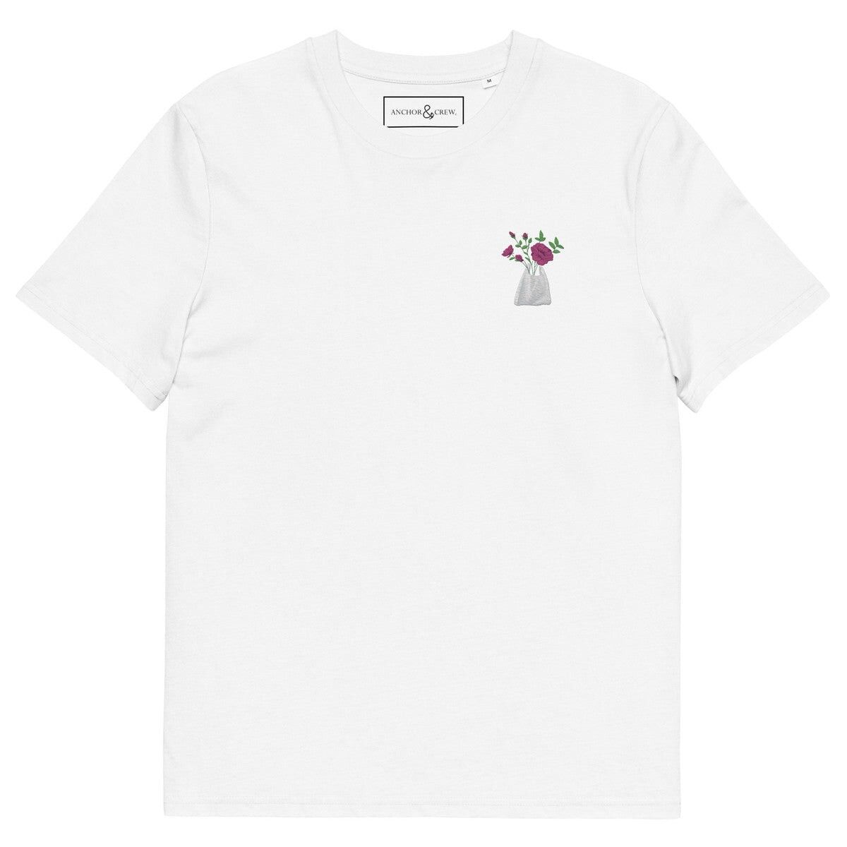 T-shirt brodé en coton biologique « Dystopie du jardin de pivoines »