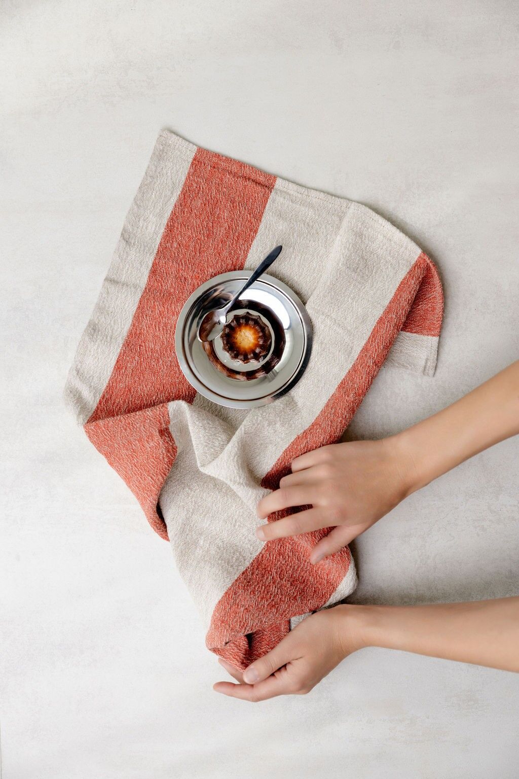 Leinen-Geschirrtuch (Geschirrtuch) / Breite rote Streifen