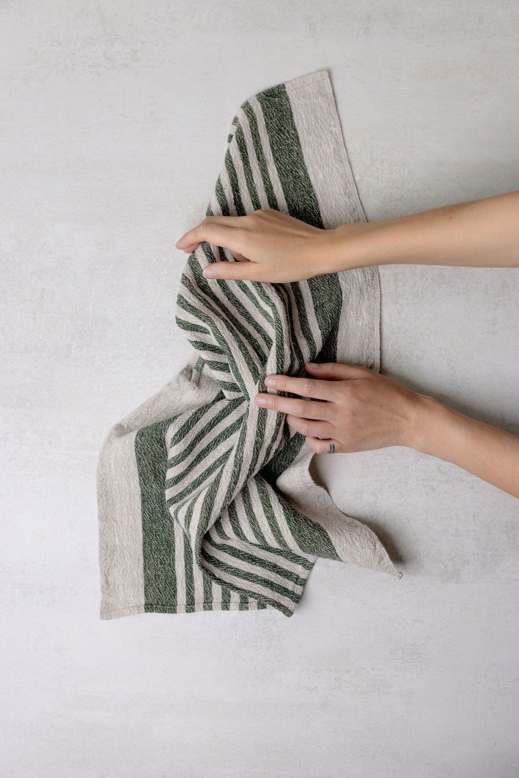 Leinen-Geschirrtuch (Geschirrtuch) / Tannengrüne Streifen