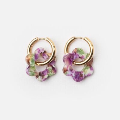Boucles d'oreilles BABY FLEURETTE - Magenta et Vert -