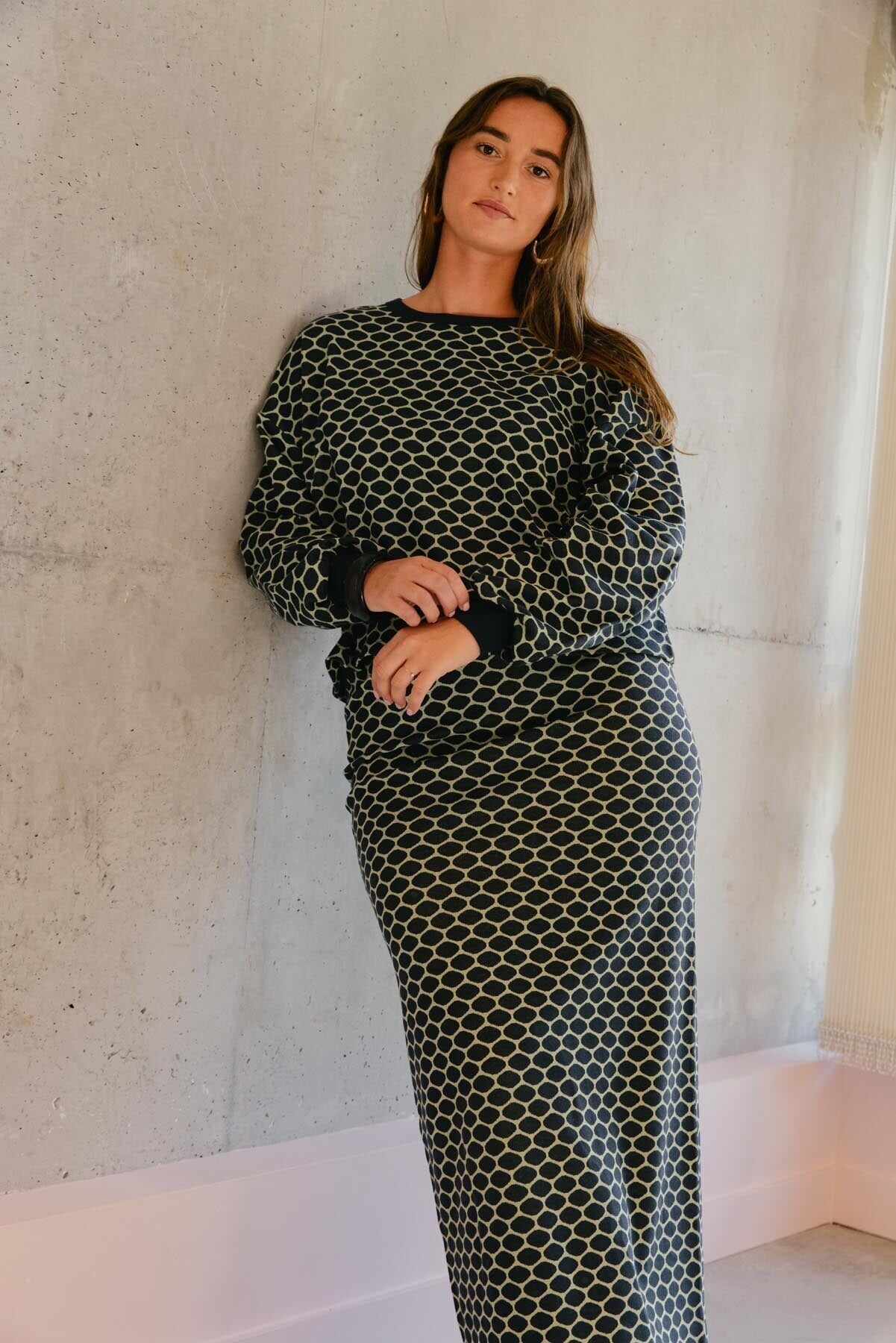 Long skirt in 100% organic cotton knit - Bee