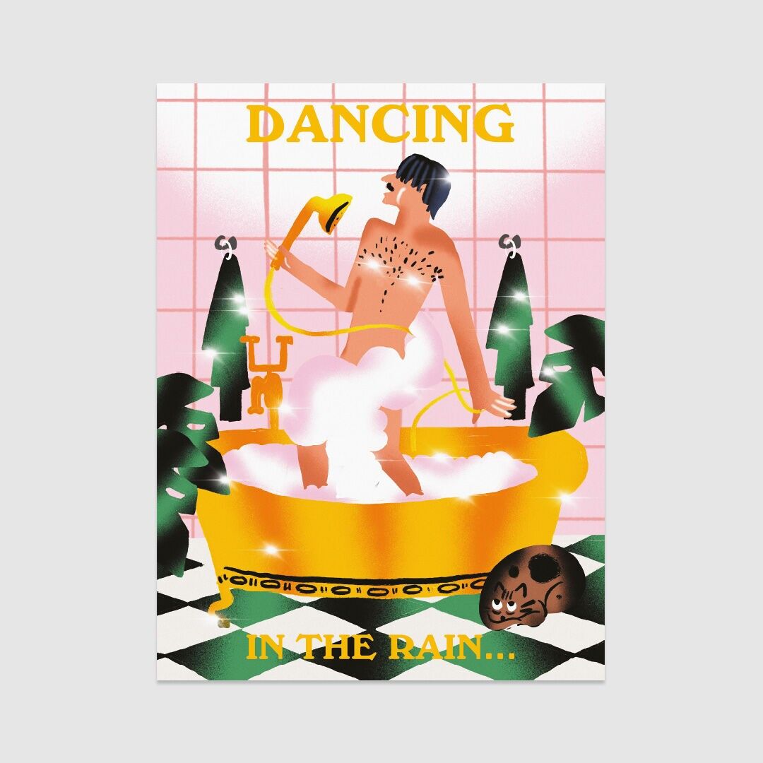 Póster/Lámina artística - Colección Baño - Bailando bajo la lluvia (30x40cm y 50x70cm)