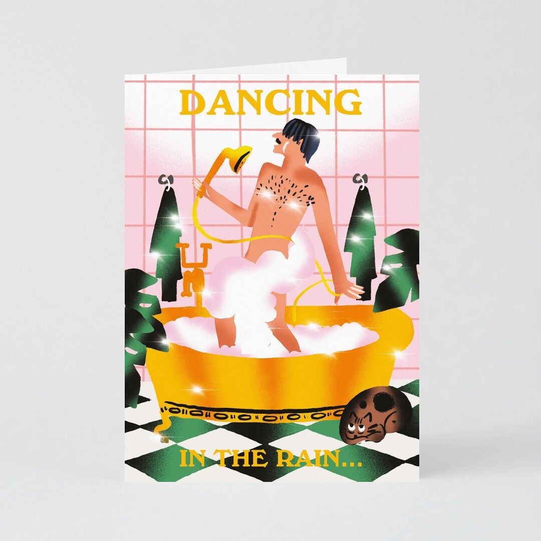 Kunstkarte (gefaltet) + Umschlag – Tanzen im Regen (13 x 18 cm)