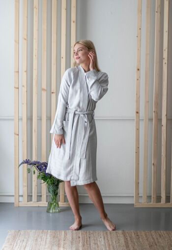 Robe de chambre en bambou unisexe, gris perle L/XL 3