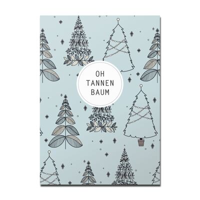Postcard Christmas pattern in light blue, Oh Christmas tree