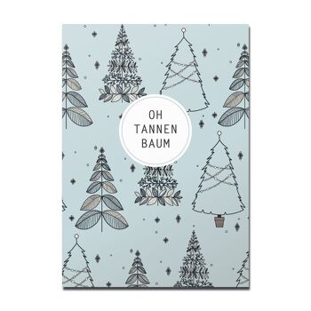 Carte postale motif de Noël en bleu clair, Oh sapin de Noël 1