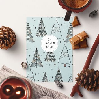 Carte postale motif de Noël en bleu clair, Oh sapin de Noël 2