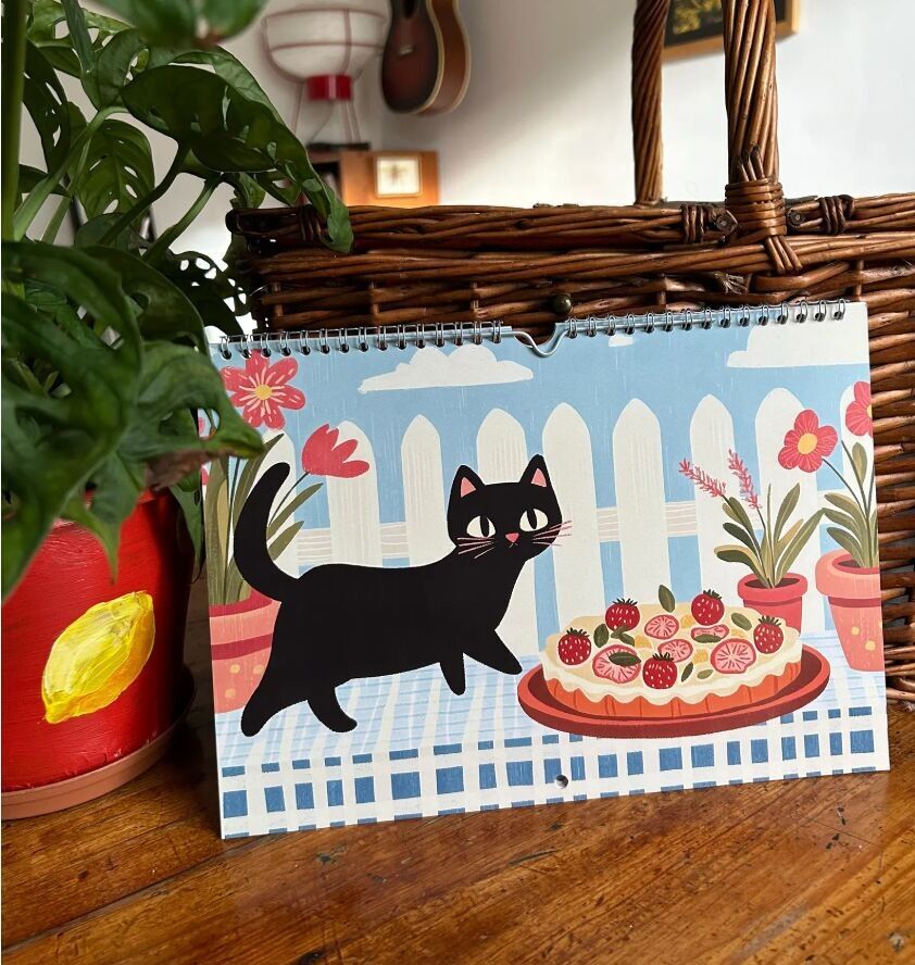2026 Calendar "The Black Cat in the Kitchen" - Cat Lover Calendar - Wall Decor - Cottagecore Style - Black Cat Calendar
