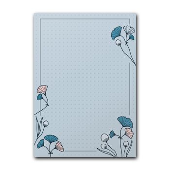 bloc-notes magnétique DIN A6, bleu, motif ginkgo