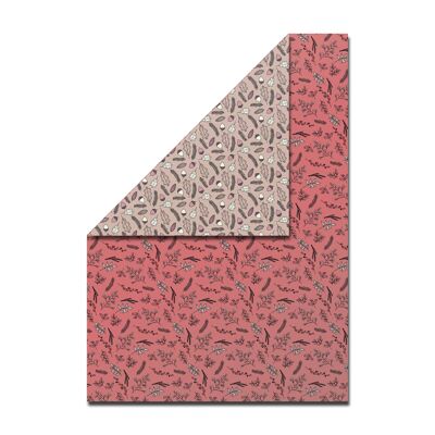 Wrapping paper DIN A2, printed on both sides, Christmas patterns in old pink and red