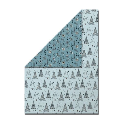 Geschenkpapier DIN A2, beidseitig bedruckt, weihnachtliche Muster in hellblau und dunkelblau