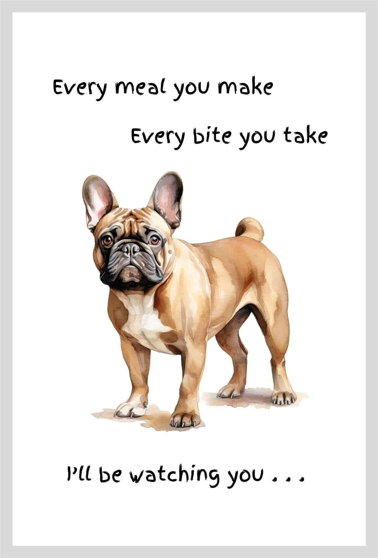 Asciugamano da cucina originale per gli amanti dei cani, con immagine di una razza canina e scritta divertente "Ti sto guardando", cotone di qualità (Bulldog francese)