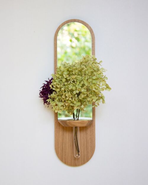 Miroir soliflore - Équinoxe - (made in France) en bois de Chêne et éprouvette en verre