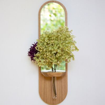 Miroir soliflore - Équinoxe - (made in France) en bois de Chêne et éprouvette en verre