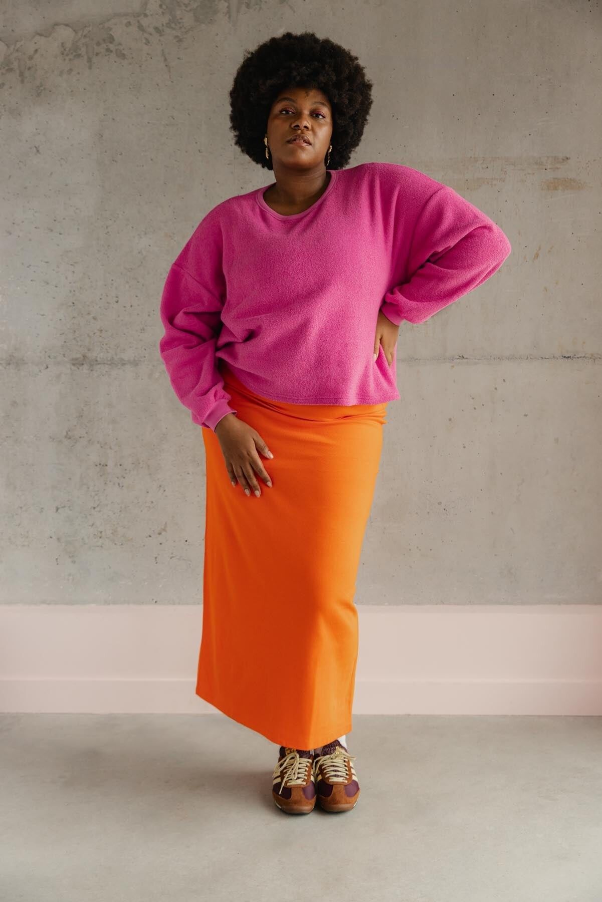 Gonna lunga in maglia di cotone biologico 100% - Arancione