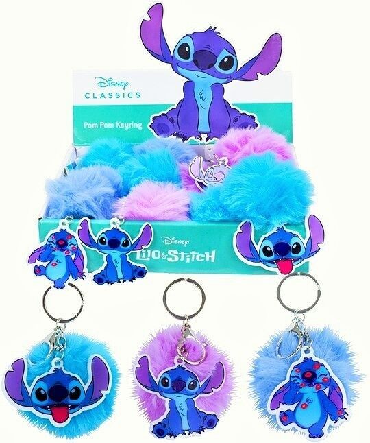 DISNEY Stitch Porte-Clés Plüschbommel 7 cm + Anhänger aus Kunststoff 6 cm, sortiert im Geschenk