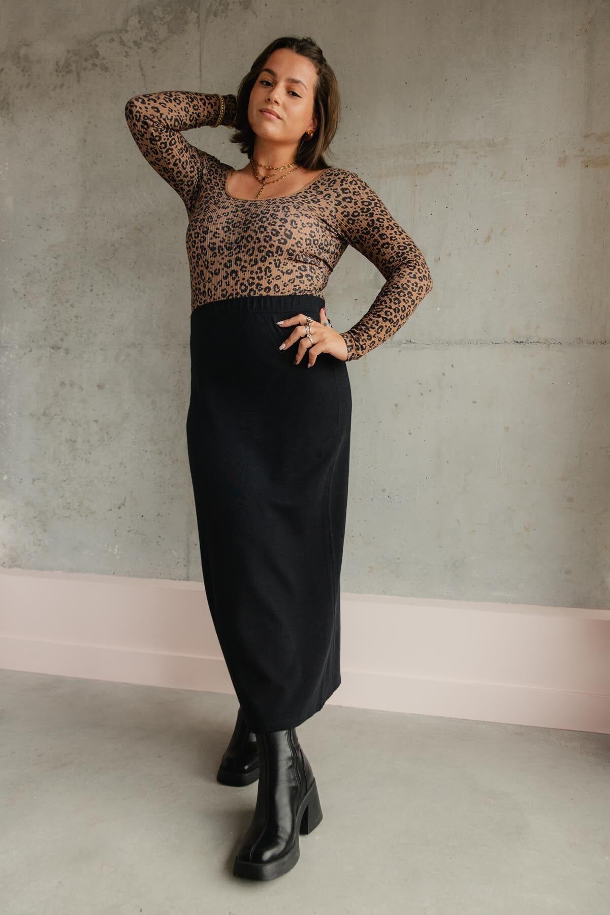 Gonna lunga in maglia di cotone biologico 100% - Nero