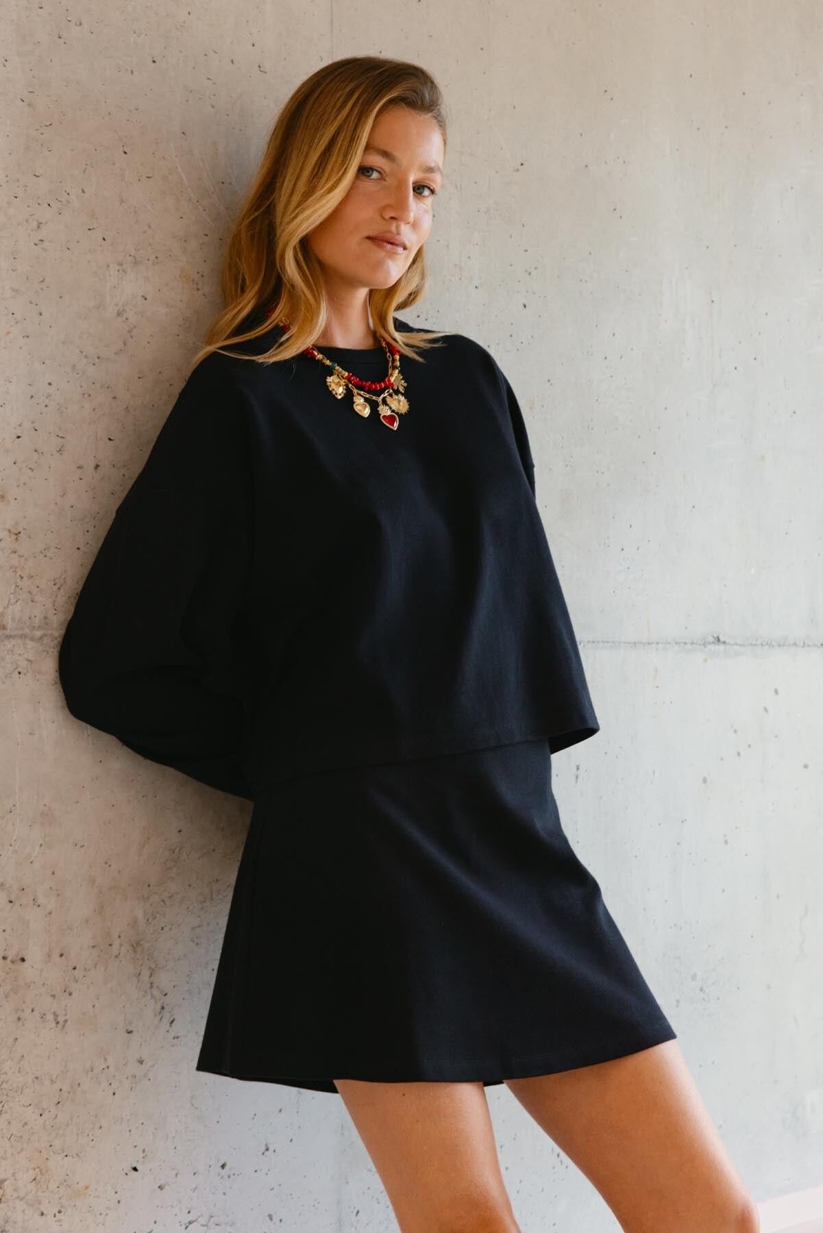 Jupe courte en maille 100% COTON BIO - Noir