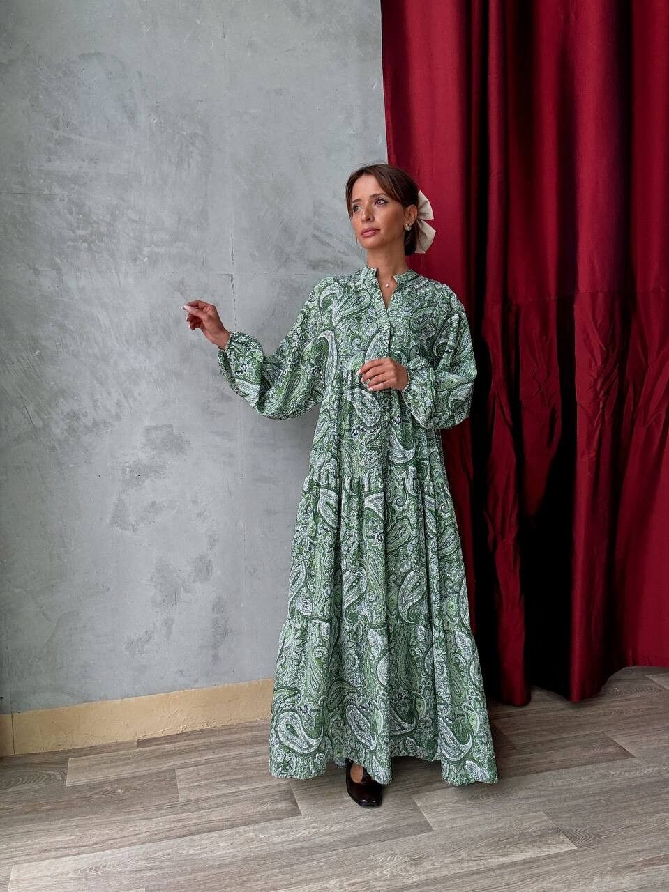 Long Flowing Cashmere Print Dress – With Viscose