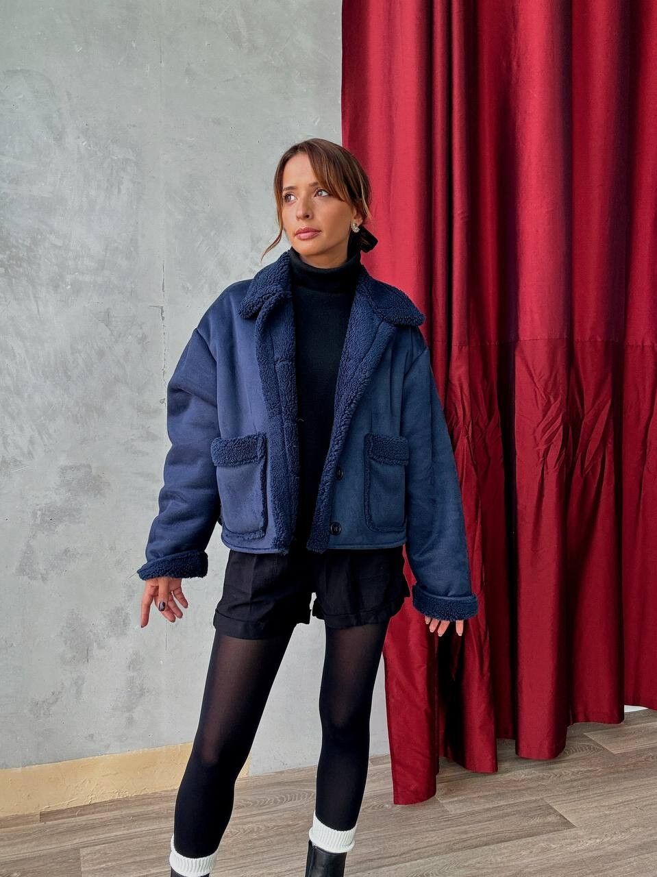 Short Shearling Lined Jacket - Oversize - Marinne