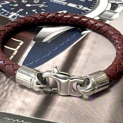 Bracciale da uomo in pelle intrecciata rotonda bordeaux