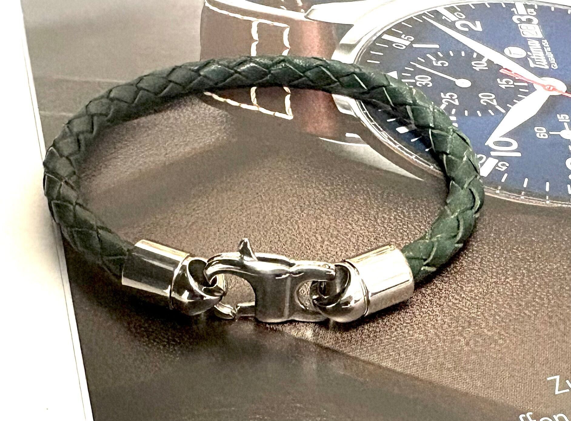 Pulsera de hombre redonda de cuero trenzado verde