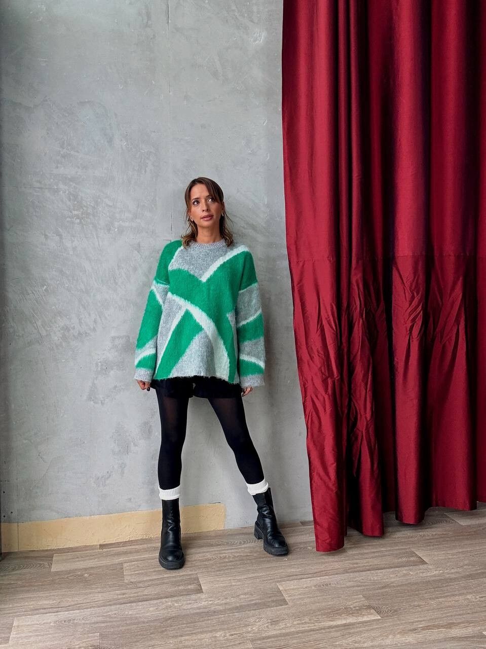 Green graphic oversized sweater