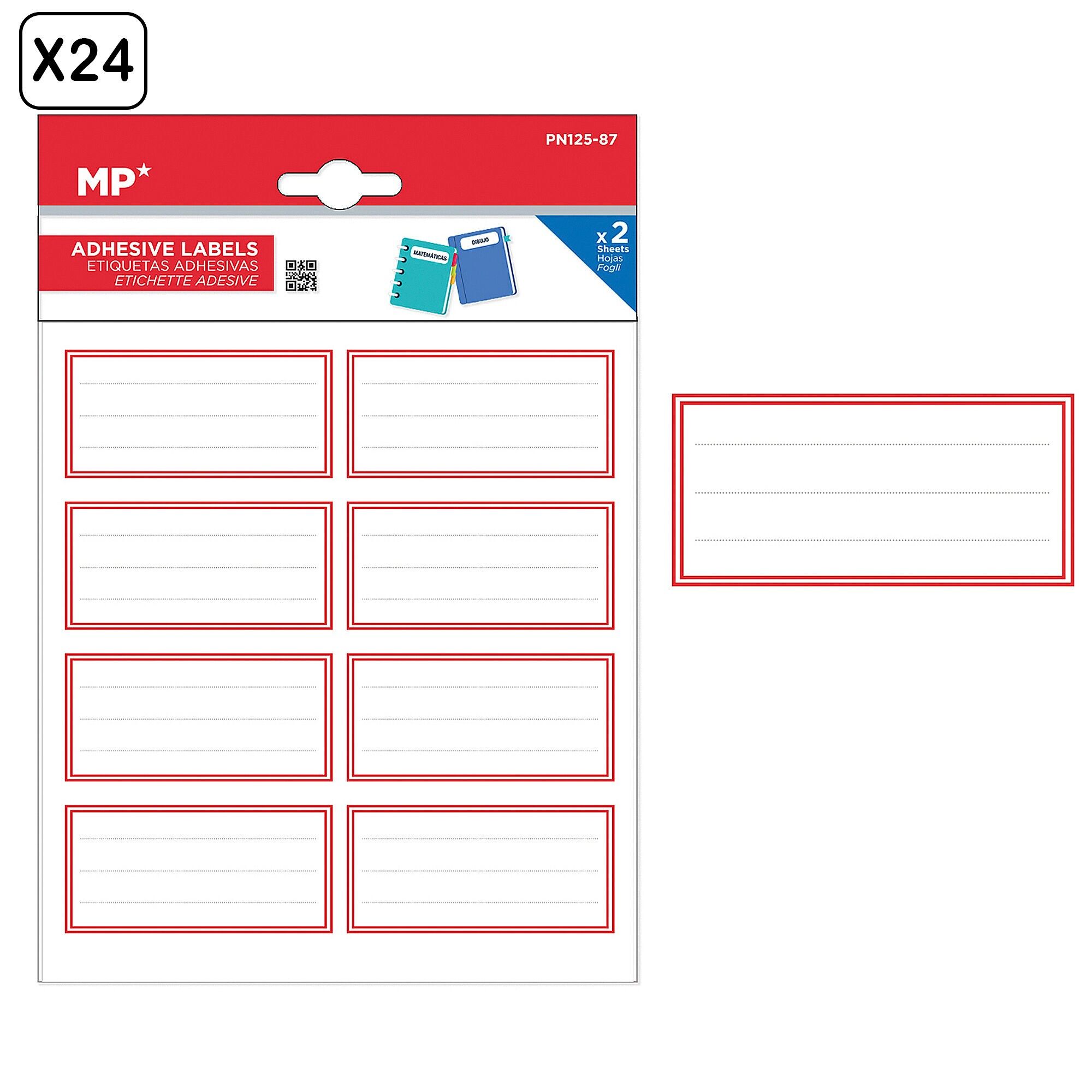 PACKUNG MIT 24 EINHEITEN INDIVIDUALISIERBARER, DEKORIERTER KLEBEETIKETTEN MIT EINEM EINFACHEN ROTEN BOX-DESIGN