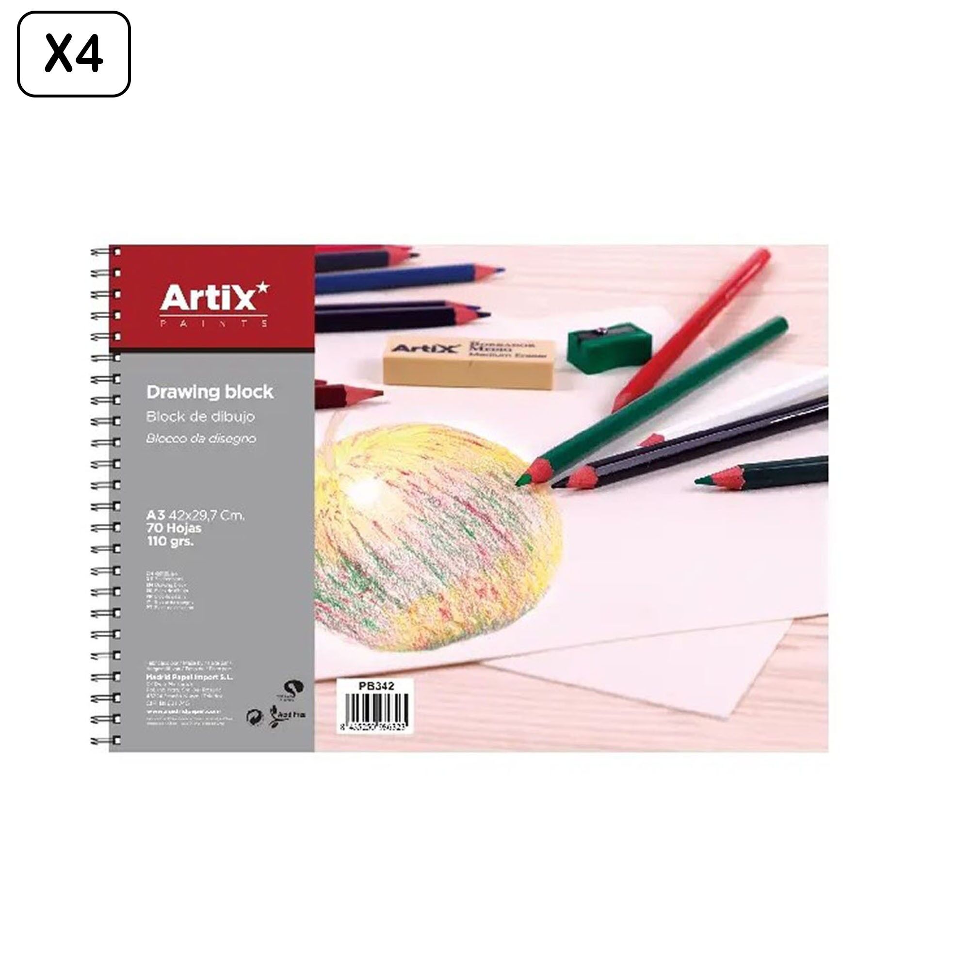 4er-Pack Zeichenblock A3, 70 Blatt, 110 g/m²