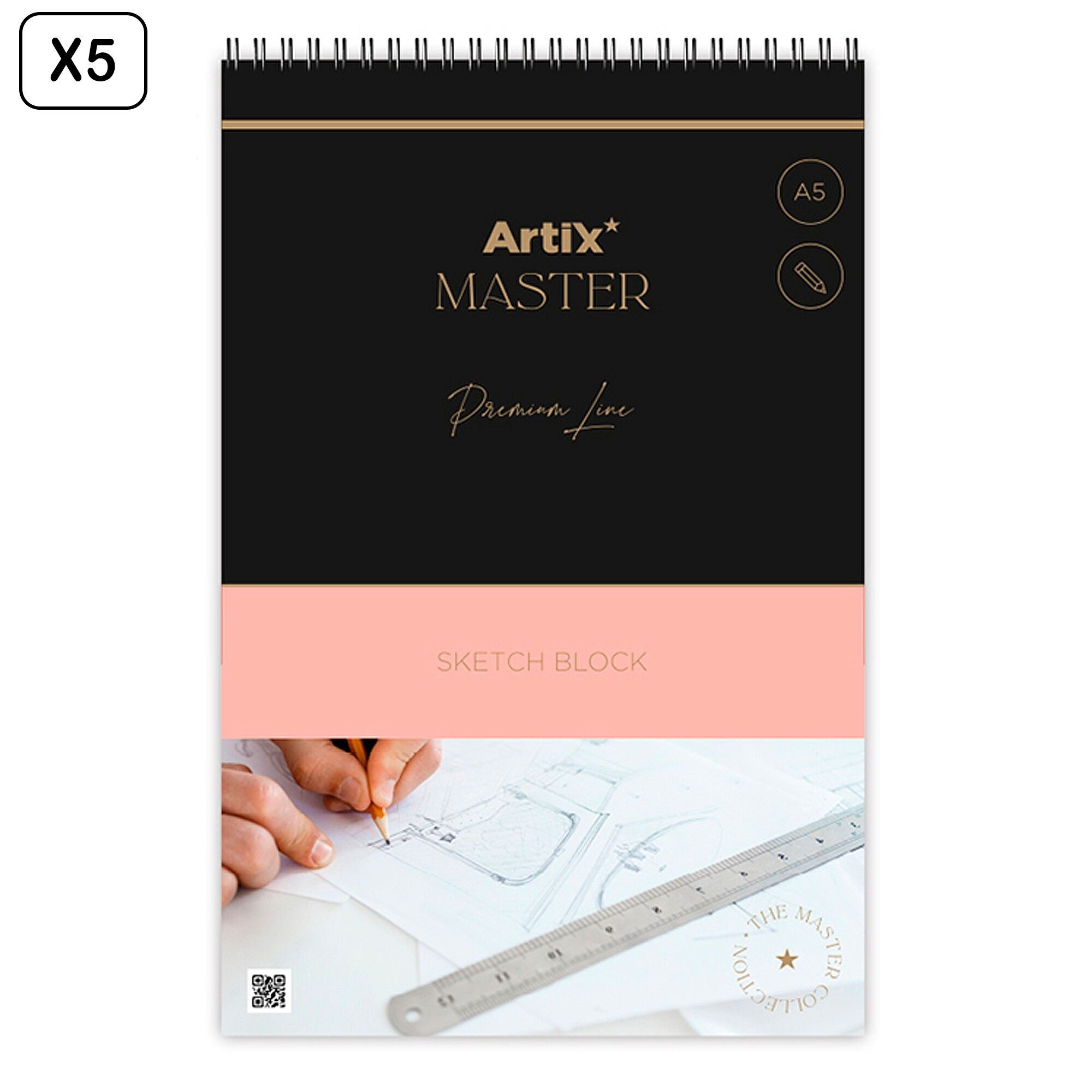 5er-Pack Skizzenblöcke, Art Sketching, 90 g/m², A5, 60 Blatt