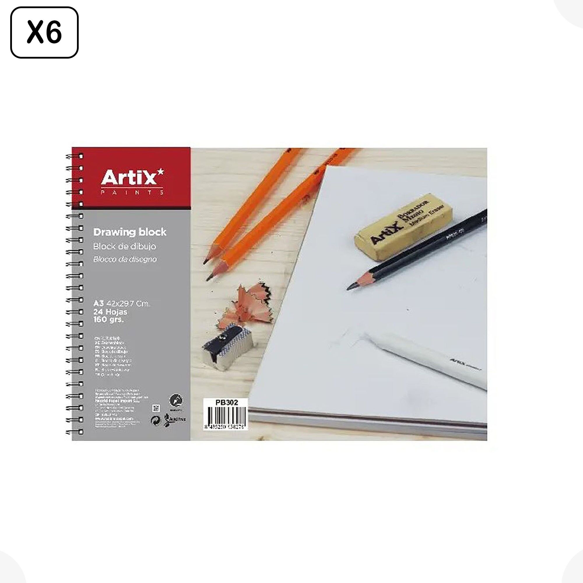 6er-Pack Zeichenblöcke, 24 Blatt A3