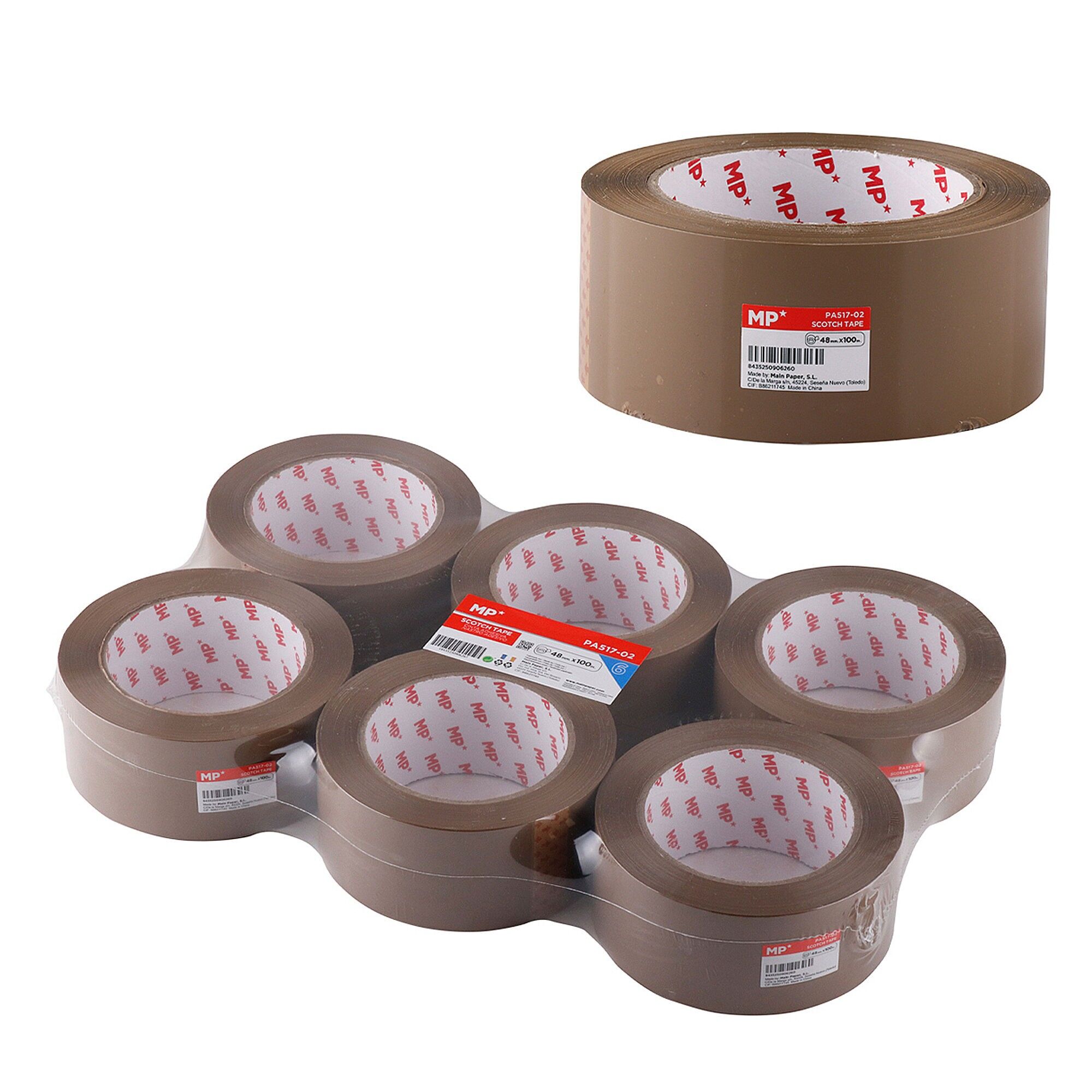 6er-Pack braune Klebeplomben 48 mm x 100 m