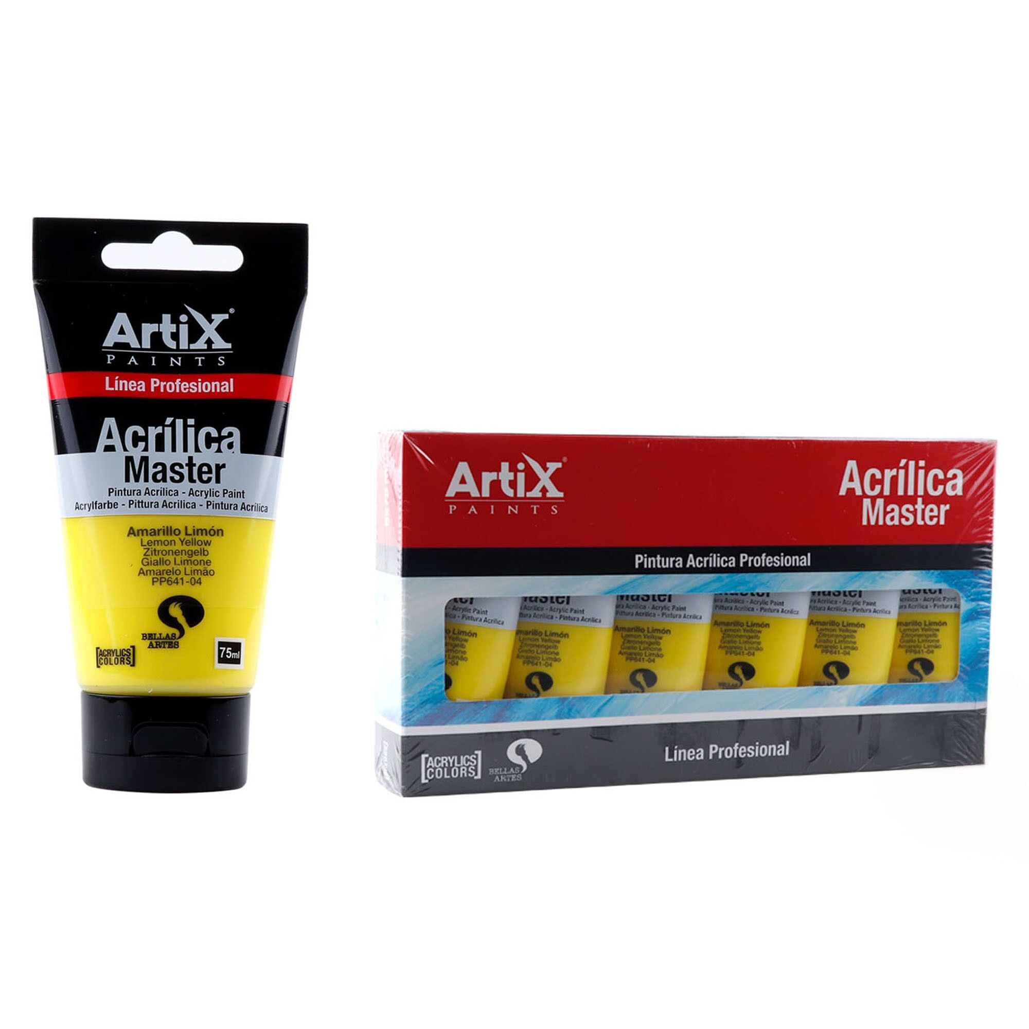 Paquet de 6 unités.PEINTURE ACRYLIQUE EXPERT 75 ml JAUNE CITRON