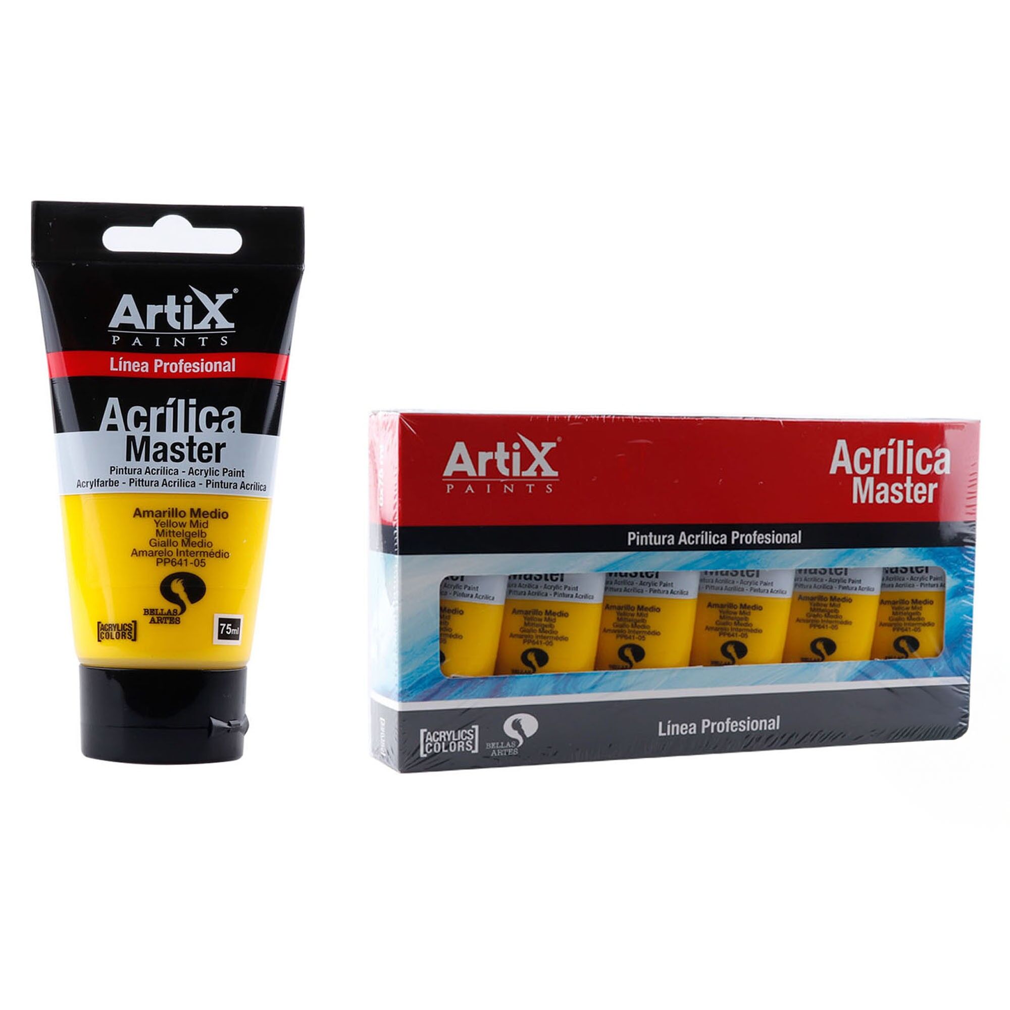 Packung mit 6 Einheiten.EXPERT ACRYLFARBE 75 ml MITTELGELB