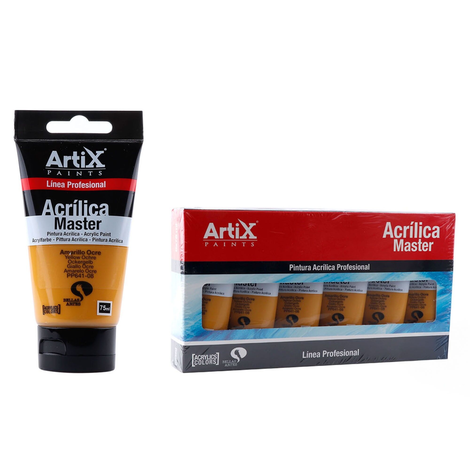 Paquet de 6 unités.PEINTURE ACRYLIQUE EXPERT 75 ml OCRE JAUNE