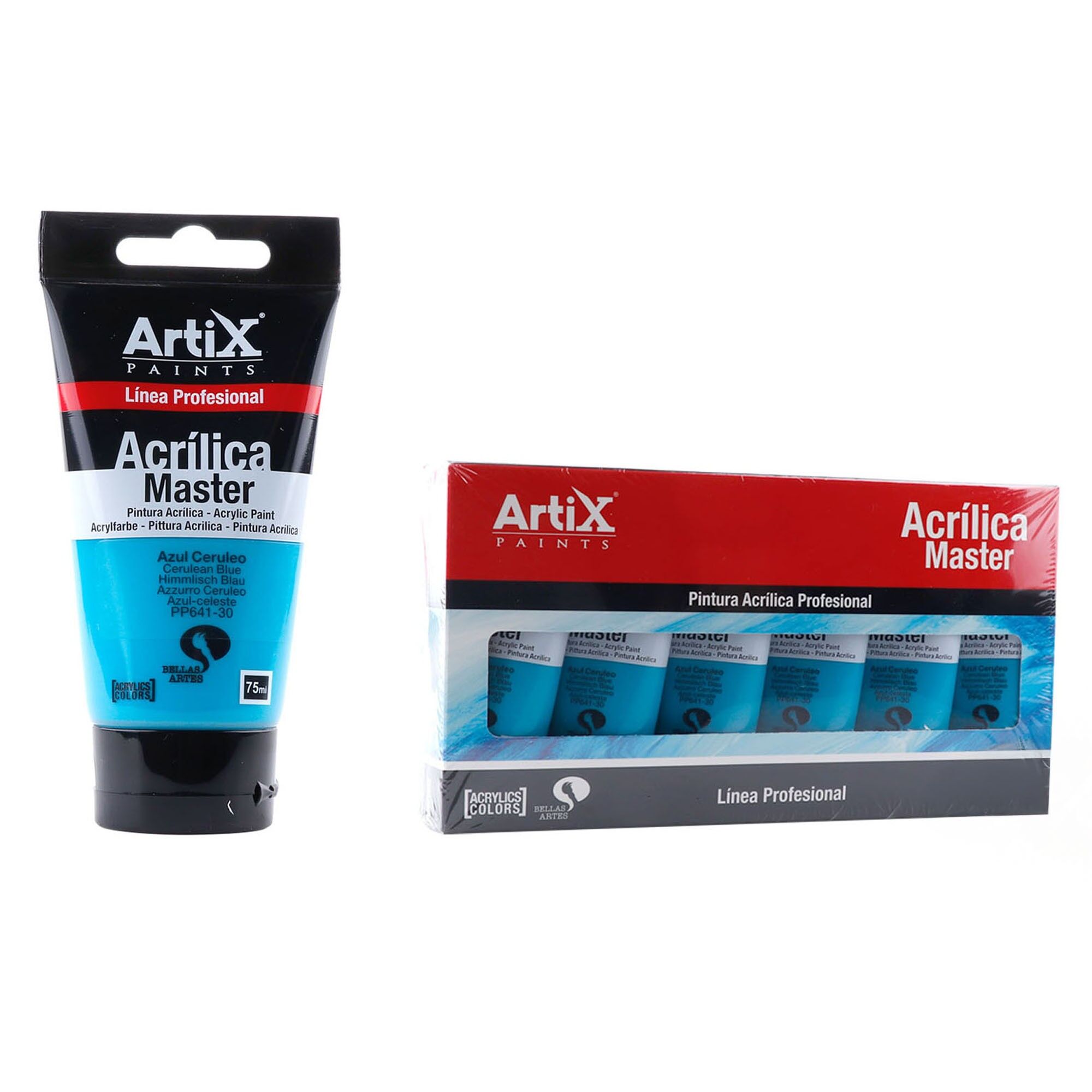 Paquet de 6 unités.PEINTURE ACRYLIQUE EXPERT 75 ml BLEU CÉRULÉEN