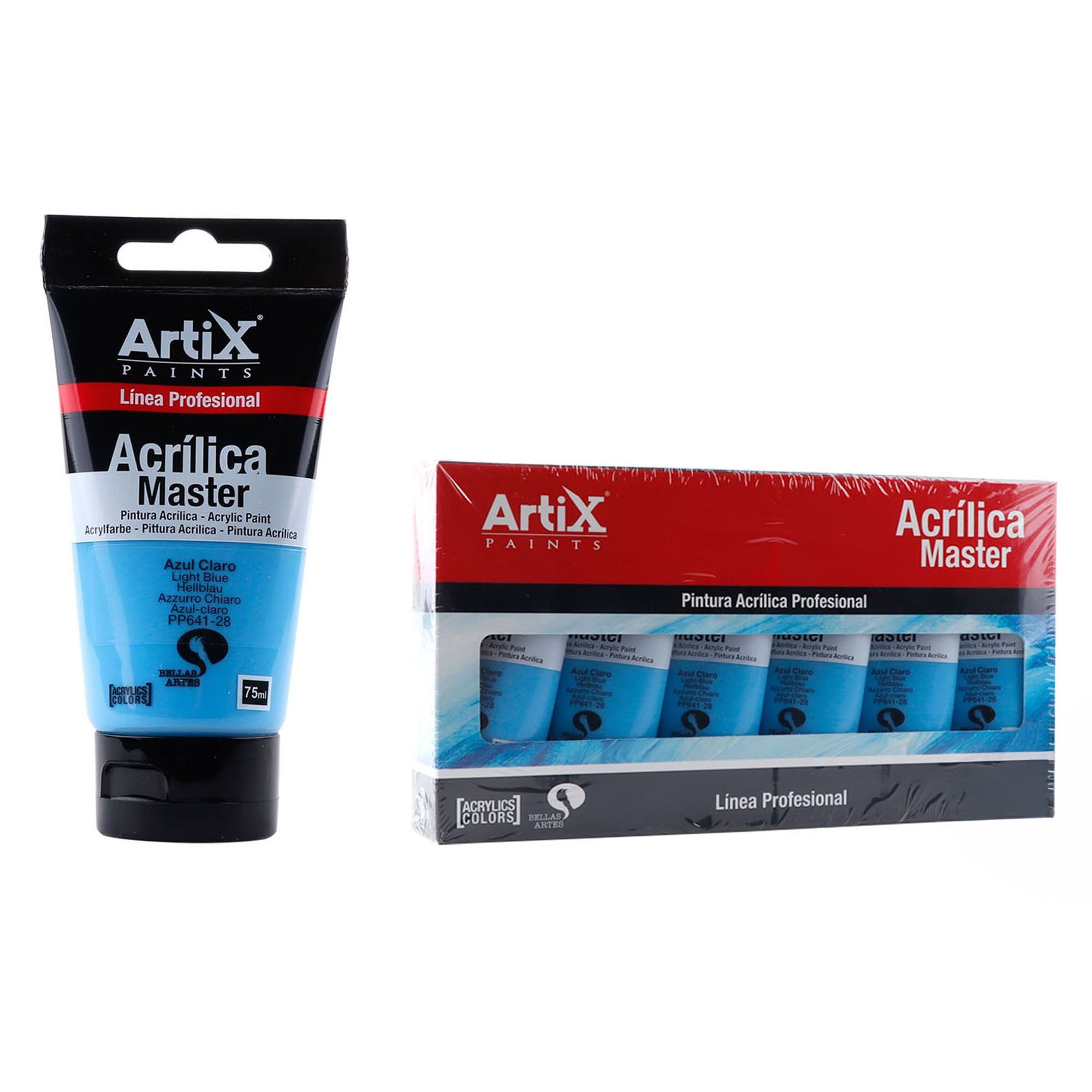 Paquet de 6 unités.PEINTURE ACRYLIQUE EXPERT 75 ml BLEU CLAIR